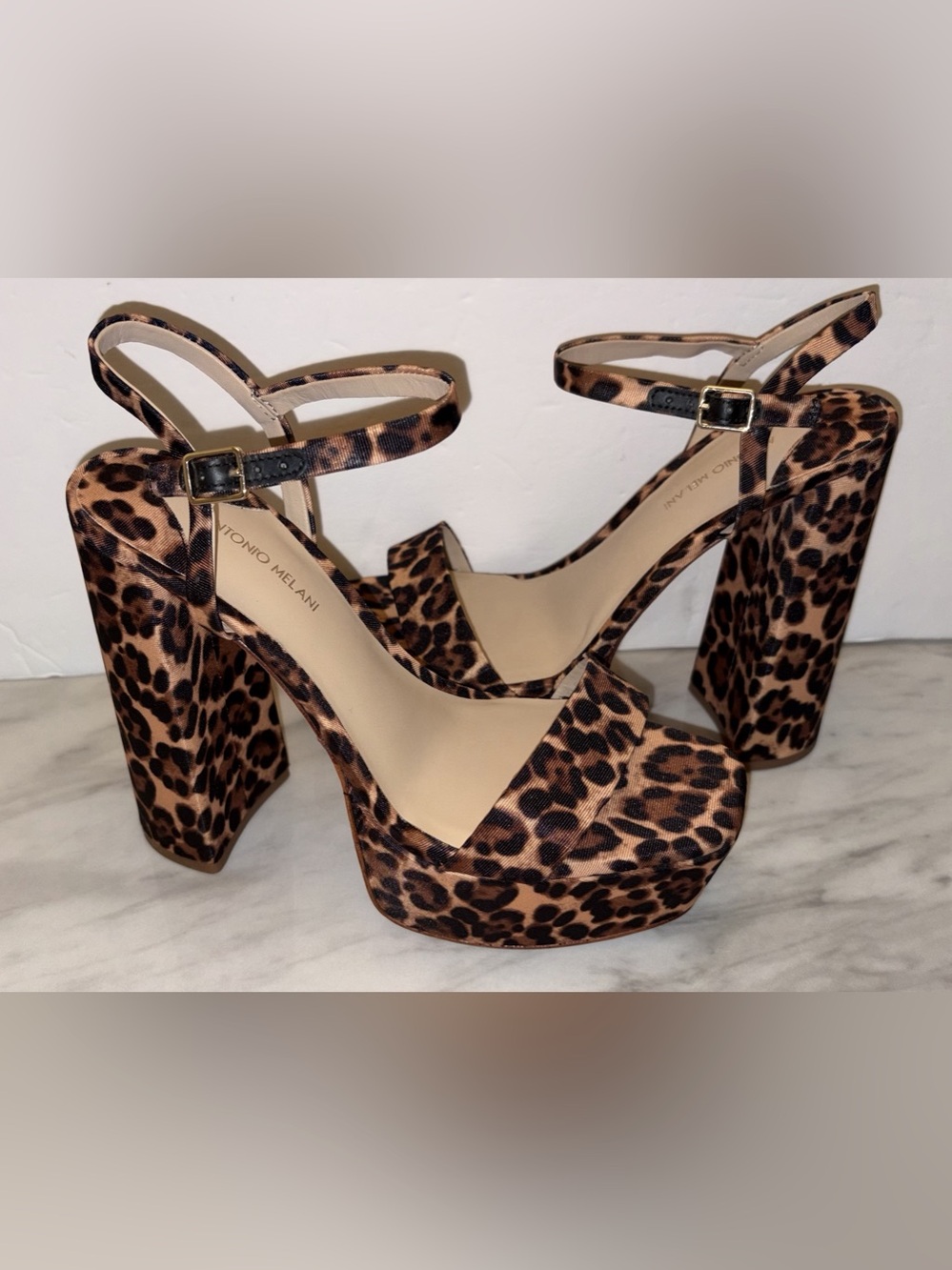 Antonio Melani Leopard Platform Block Heel Sandals 9.5M
